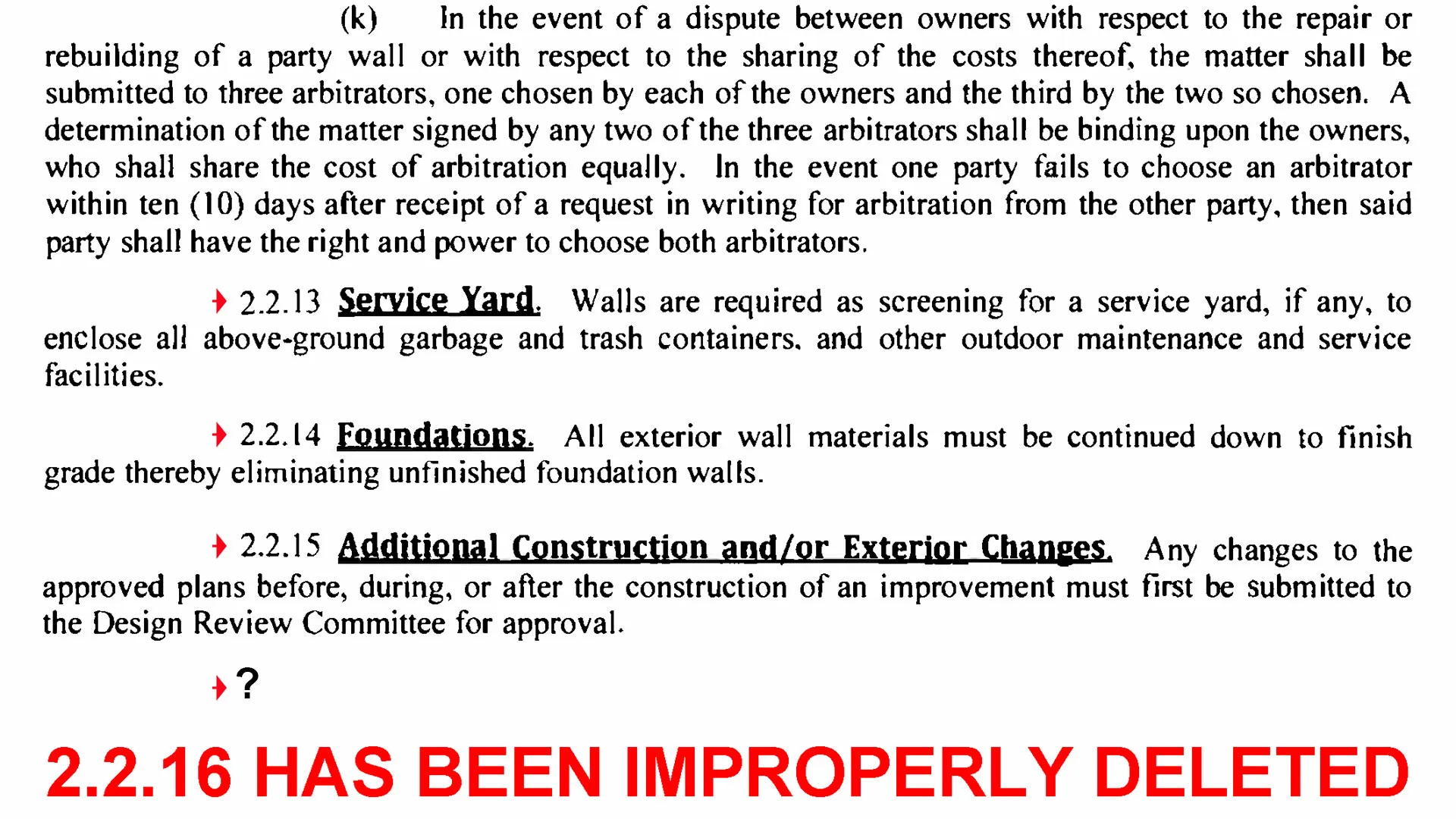 Design Guideline § 2.2.16 secretly deleted from El Mirador HOA rules without notice to members